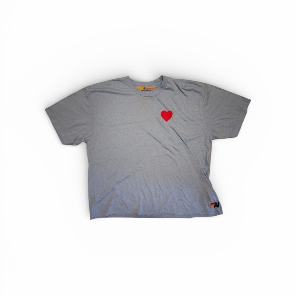 Aviator Nation Light Blue Tee with Red Heart Patch - Picture 2 of 3